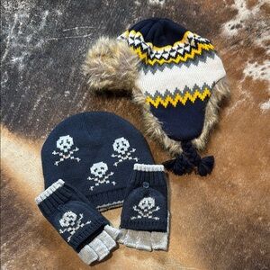 Zara, Boys Skull Pattern Winter Hat and Gloves Set plus other hat by Cat & Jack